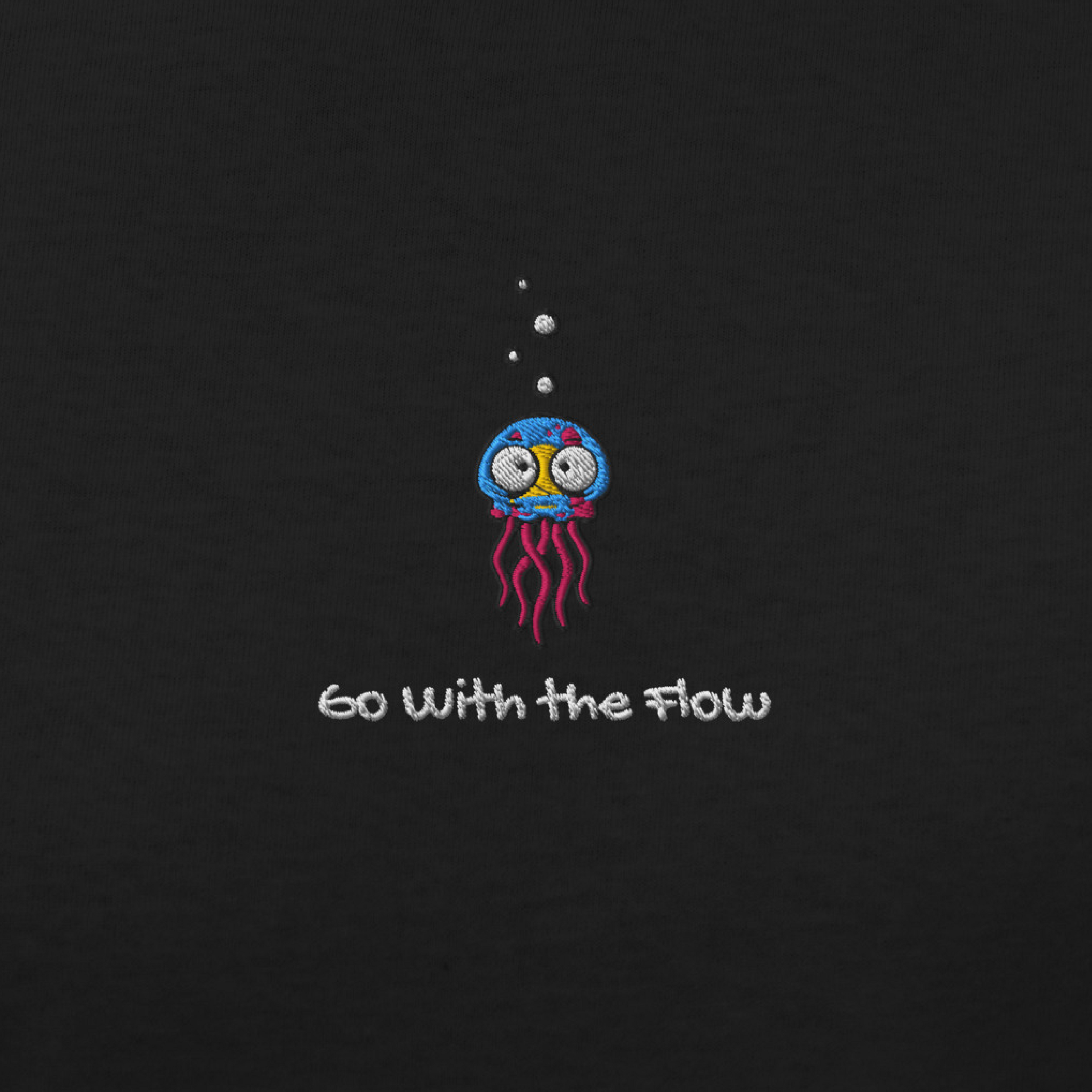Seayou unisex classic black t-shirt design view, organic cotton, ocean-themed design, jellyfish