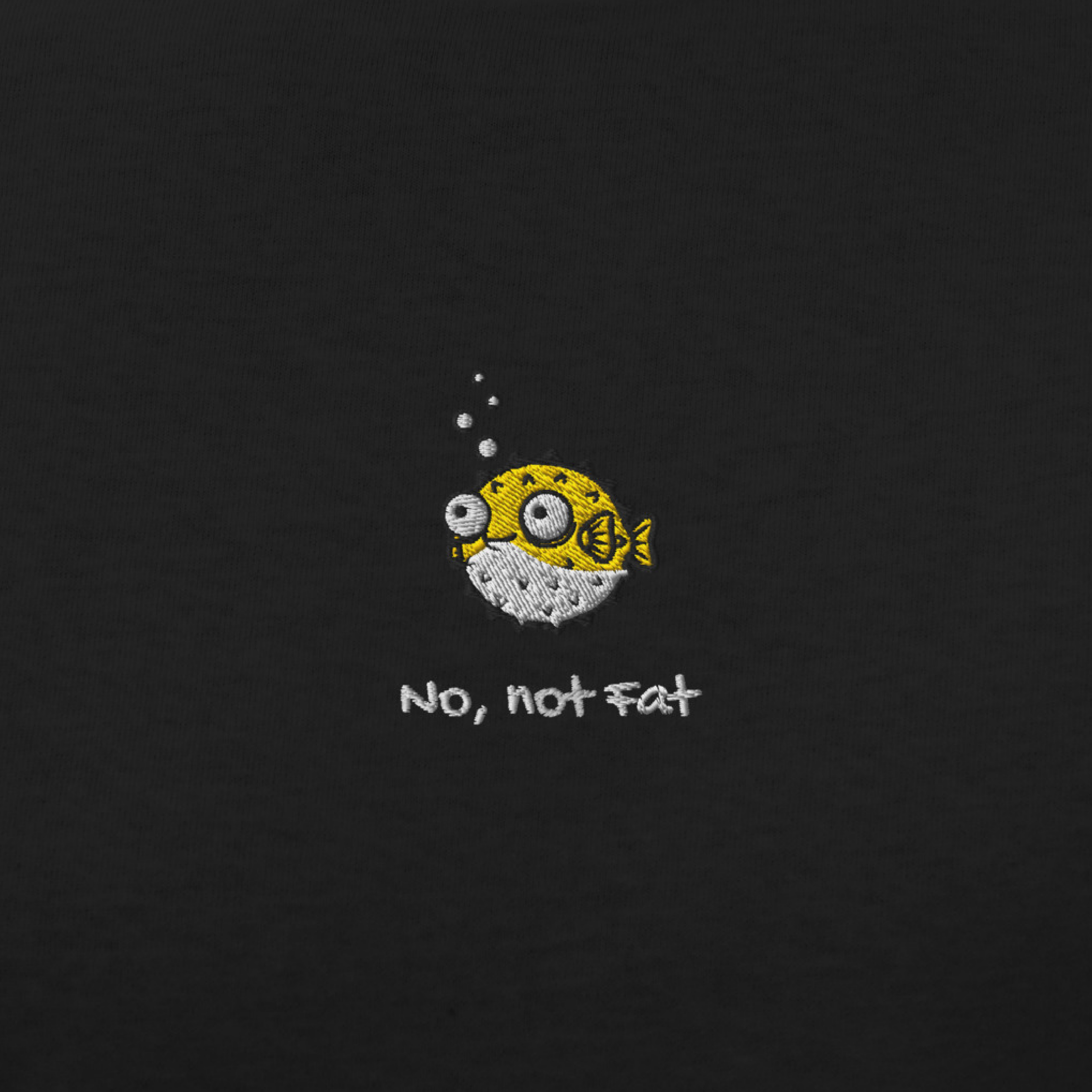 Seayou unisex classic black t-shirt design view, organic cotton, ocean-themed design, pufferfish