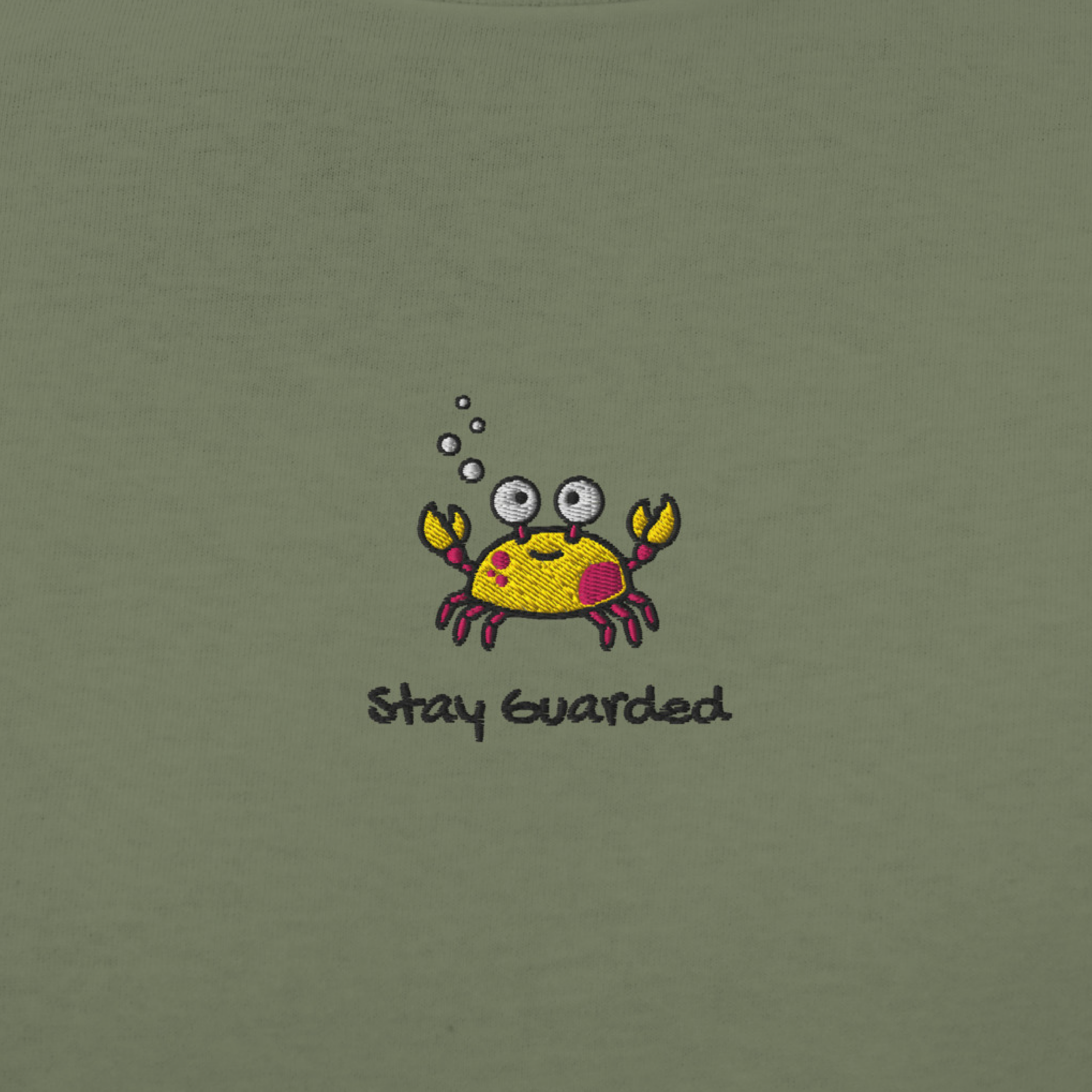 Seayou unisex classic military green t-shirt design view, organic cotton, ocean-themed design, crab