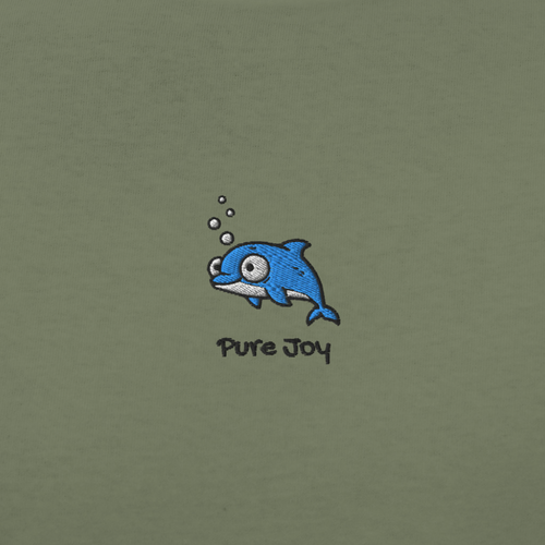 Seayou unisex classic military green t-shirt design view, organic cotton, ocean-themed design, dolphin