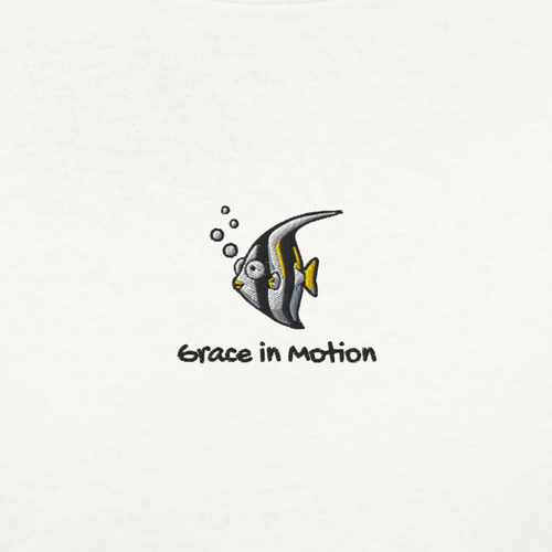 Seayou unisex classic white t-shirt design view, organic cotton, ocean-themed design, butterflyfish