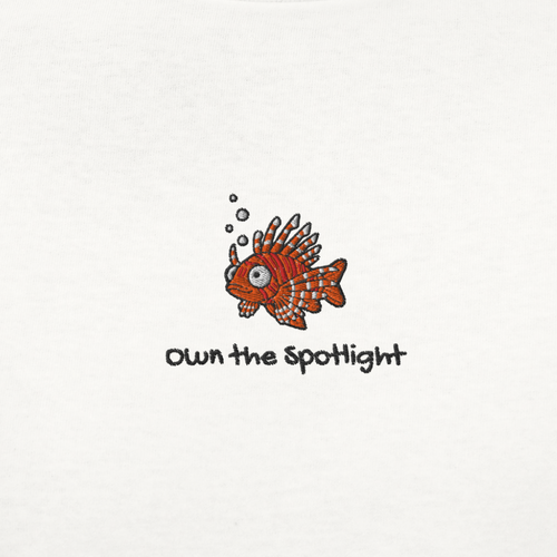 Seayou unisex classic white t-shirt design view, organic cotton, ocean-themed design, lionfish