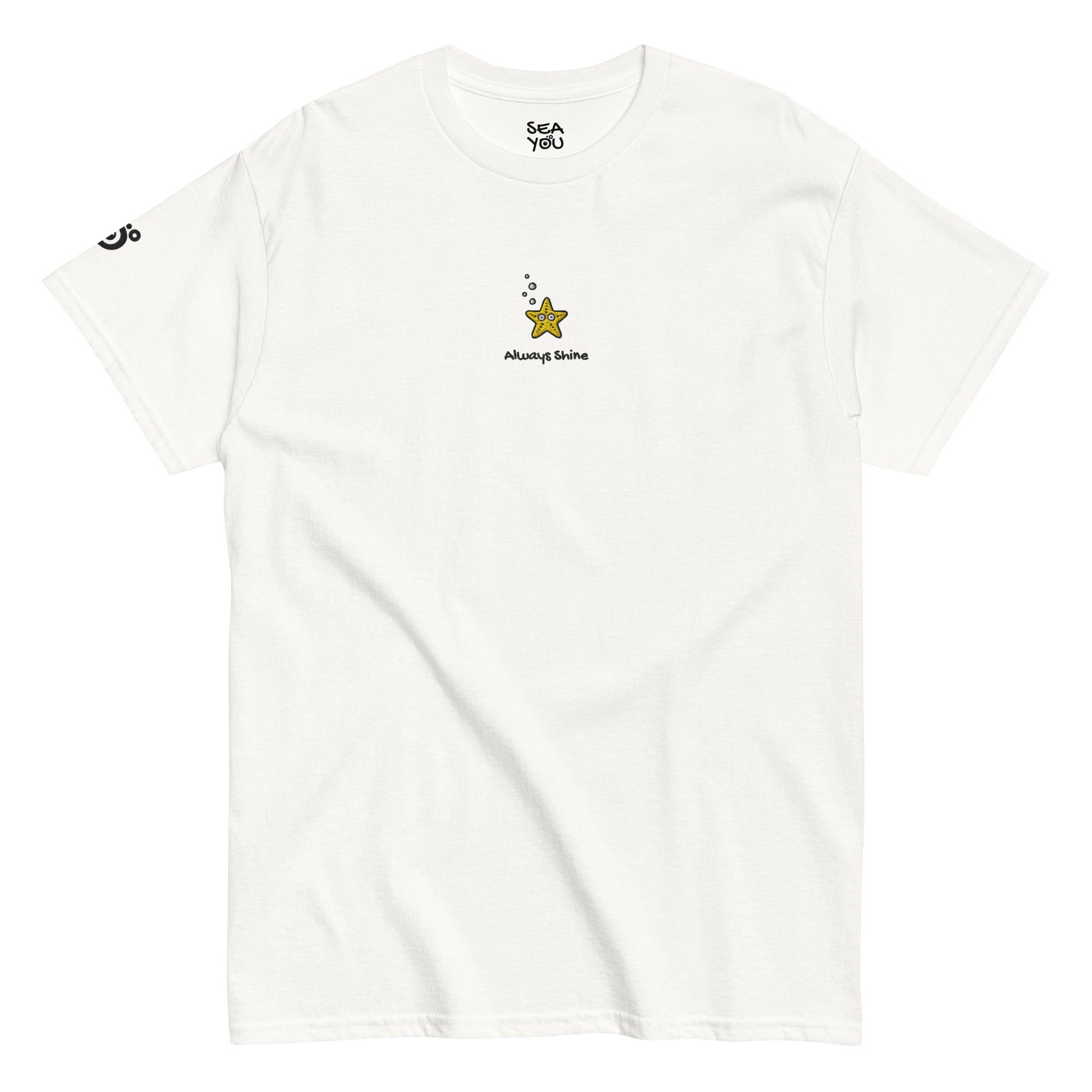 Seayou unisex classic white t-shirt right front, organic cotton, ocean-themed design, starfish